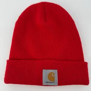 Carhartt A18 Watch Hat Red Beanie Knit Cuffed Beanie Logo Patch Beanie One Size